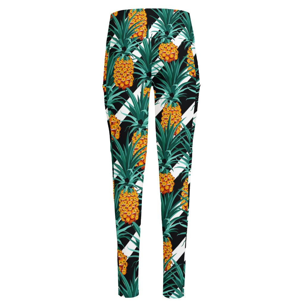 Pineapple Striped Pattern Print High-Waisted Pocket Leggings