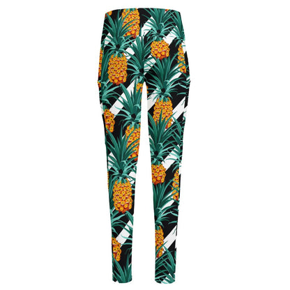 Pineapple Striped Pattern Print High-Waisted Pocket Leggings