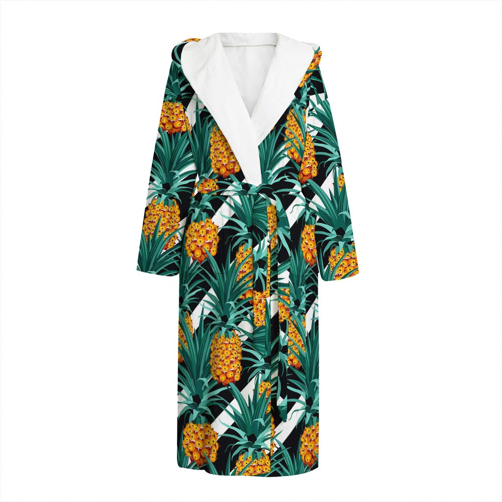 Pineapple Striped Pattern Print Hooded Bathrobe