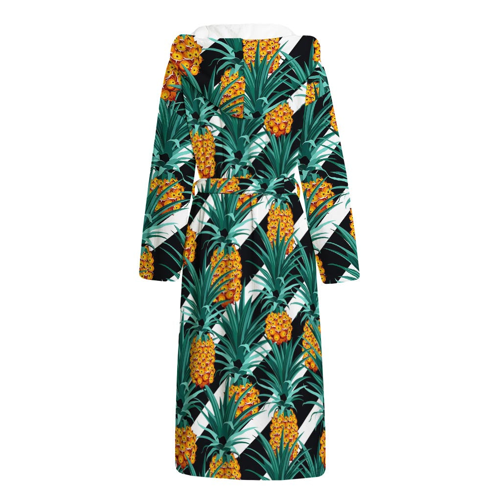 Pineapple Striped Pattern Print Hooded Bathrobe