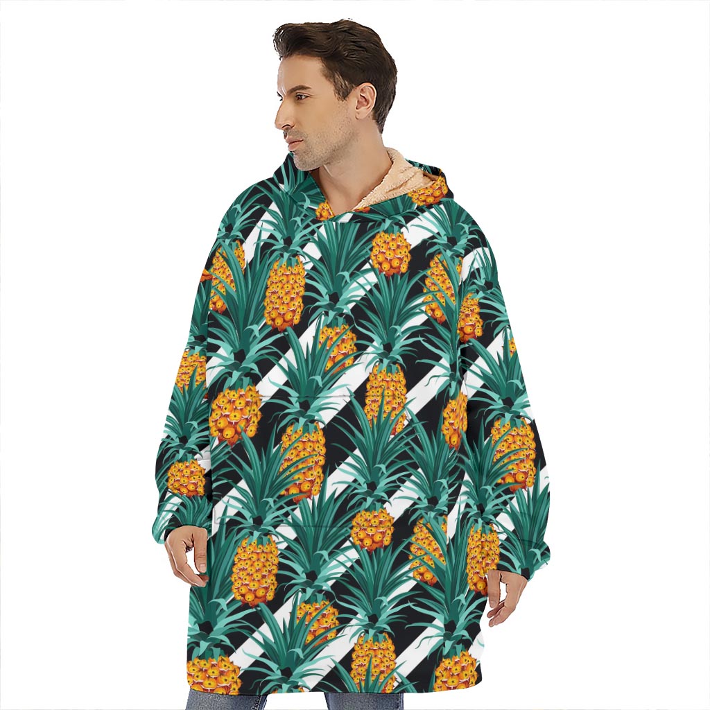 Pineapple Striped Pattern Print Hoodie Blanket