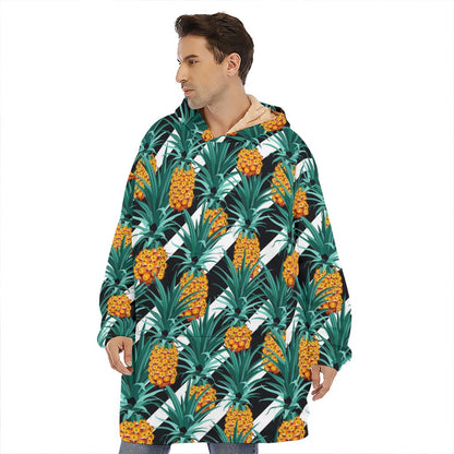 Pineapple Striped Pattern Print Hoodie Blanket