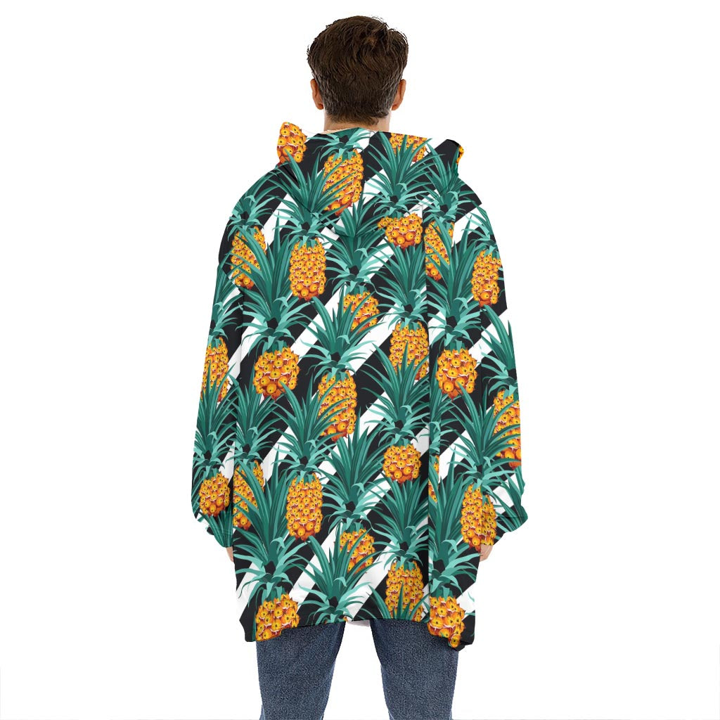 Pineapple Striped Pattern Print Hoodie Blanket