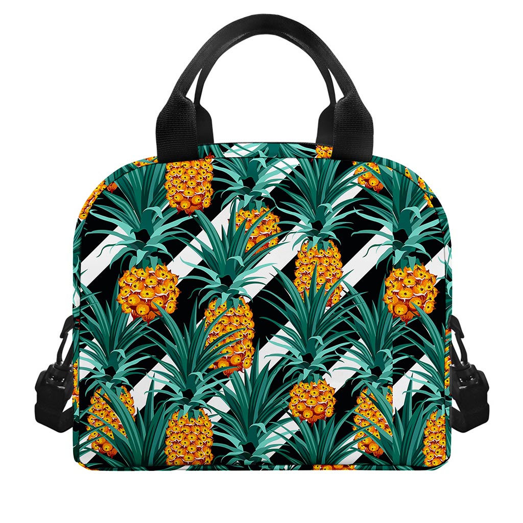 Pineapple Striped Pattern Print Insulated Lunch Bag
