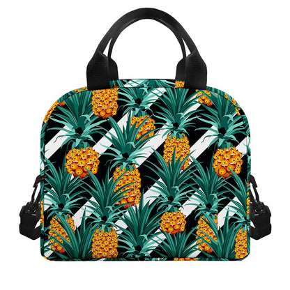 Pineapple Striped Pattern Print Insulated Lunch Bag