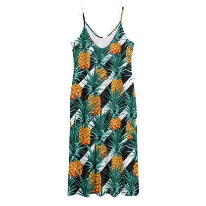 Pineapple Striped Pattern Print Jersey Midi Cami Dress