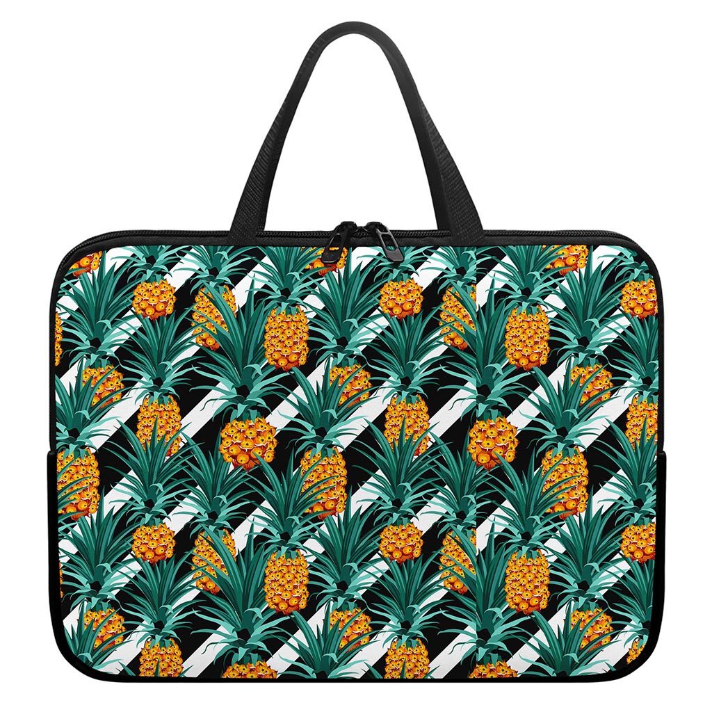 Pineapple Striped Pattern Print Laptop Sleeve With Handle