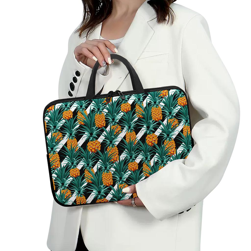 Pineapple Striped Pattern Print Laptop Sleeve With Handle