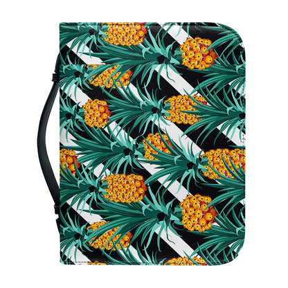Pineapple Striped Pattern Print Leather Bible Cover