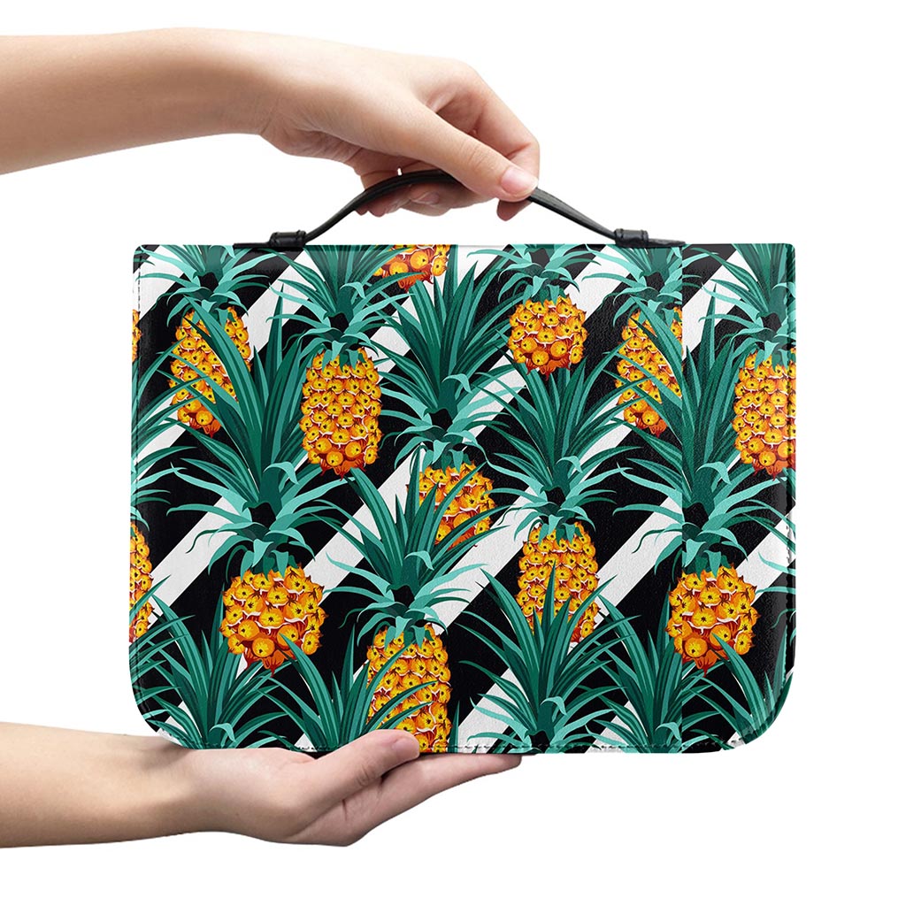 Pineapple Striped Pattern Print Leather Bible Cover