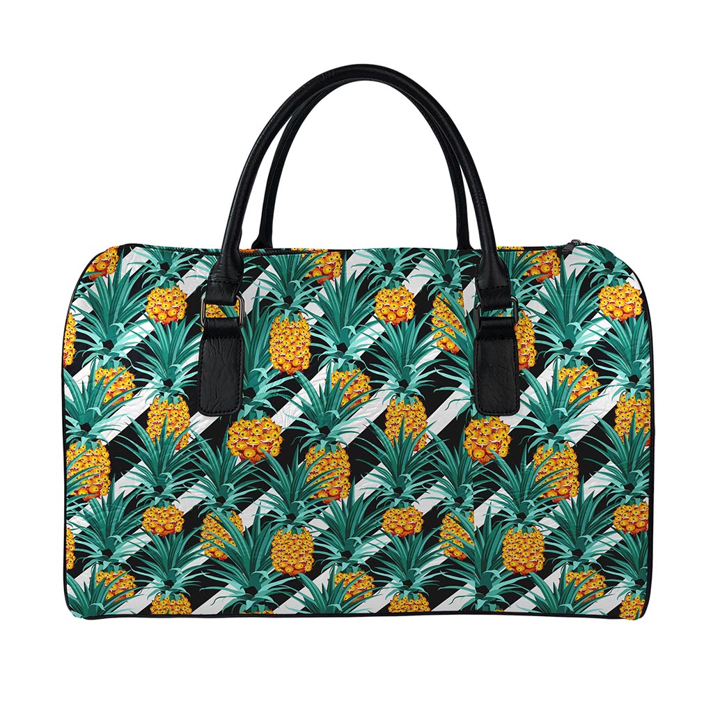 Pineapple Striped Pattern Print Leather Duffle Bag