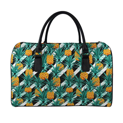 Pineapple Striped Pattern Print Leather Duffle Bag