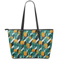 Pineapple Striped Pattern Print Leather Tote Bag With Zipper