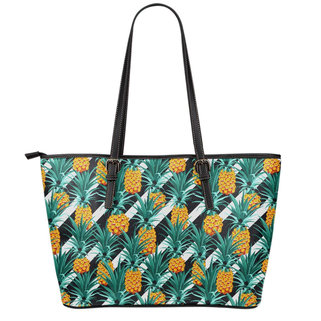 Pineapple Striped Pattern Print Leather Tote Bag