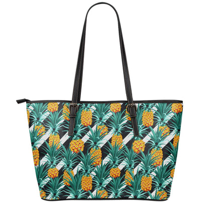Pineapple Striped Pattern Print Leather Tote Bag