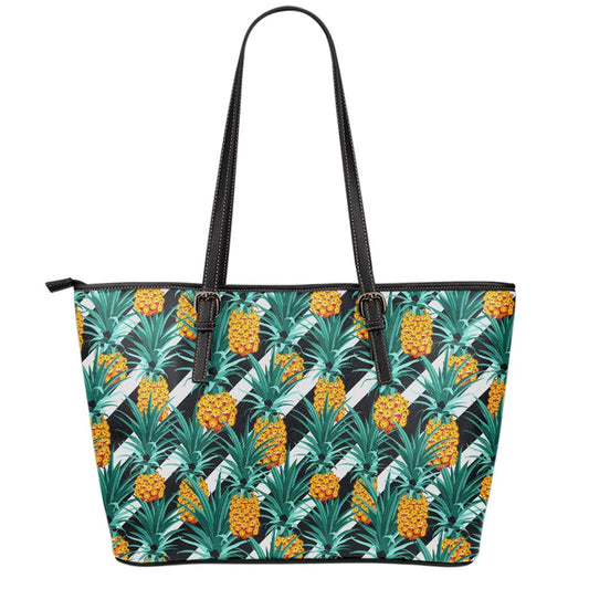 Pineapple Striped Pattern Print Leather Tote Bag
