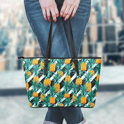 Pineapple Striped Pattern Print Leather Tote Bag