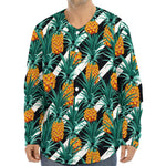 Pineapple Striped Pattern Print Long Sleeve Baseball Jersey