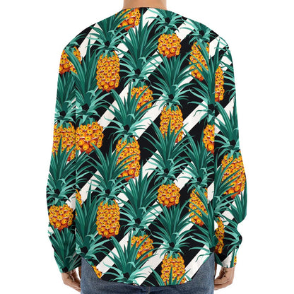 Pineapple Striped Pattern Print Long Sleeve Baseball Jersey