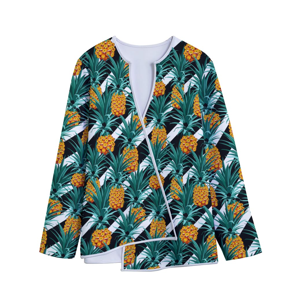 Pineapple Striped Pattern Print Long Sleeve Short Coat
