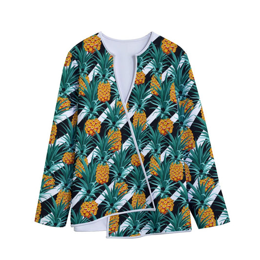 Pineapple Striped Pattern Print Long Sleeve Short Coat