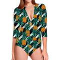 Pineapple Striped Pattern Print Long Sleeve Swimsuit