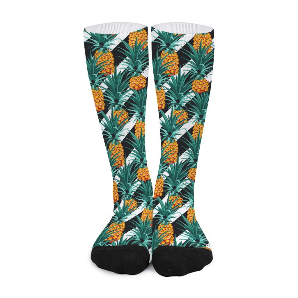 Pineapple Striped Pattern Print Long Socks