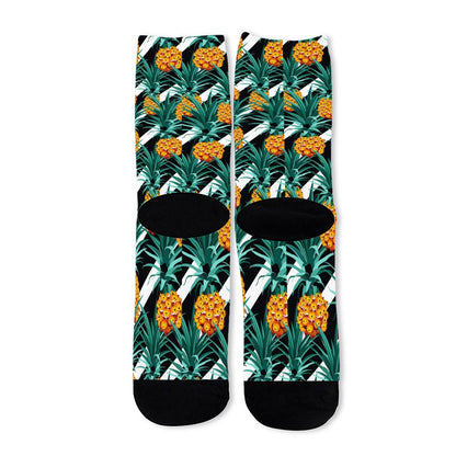 Pineapple Striped Pattern Print Long Socks
