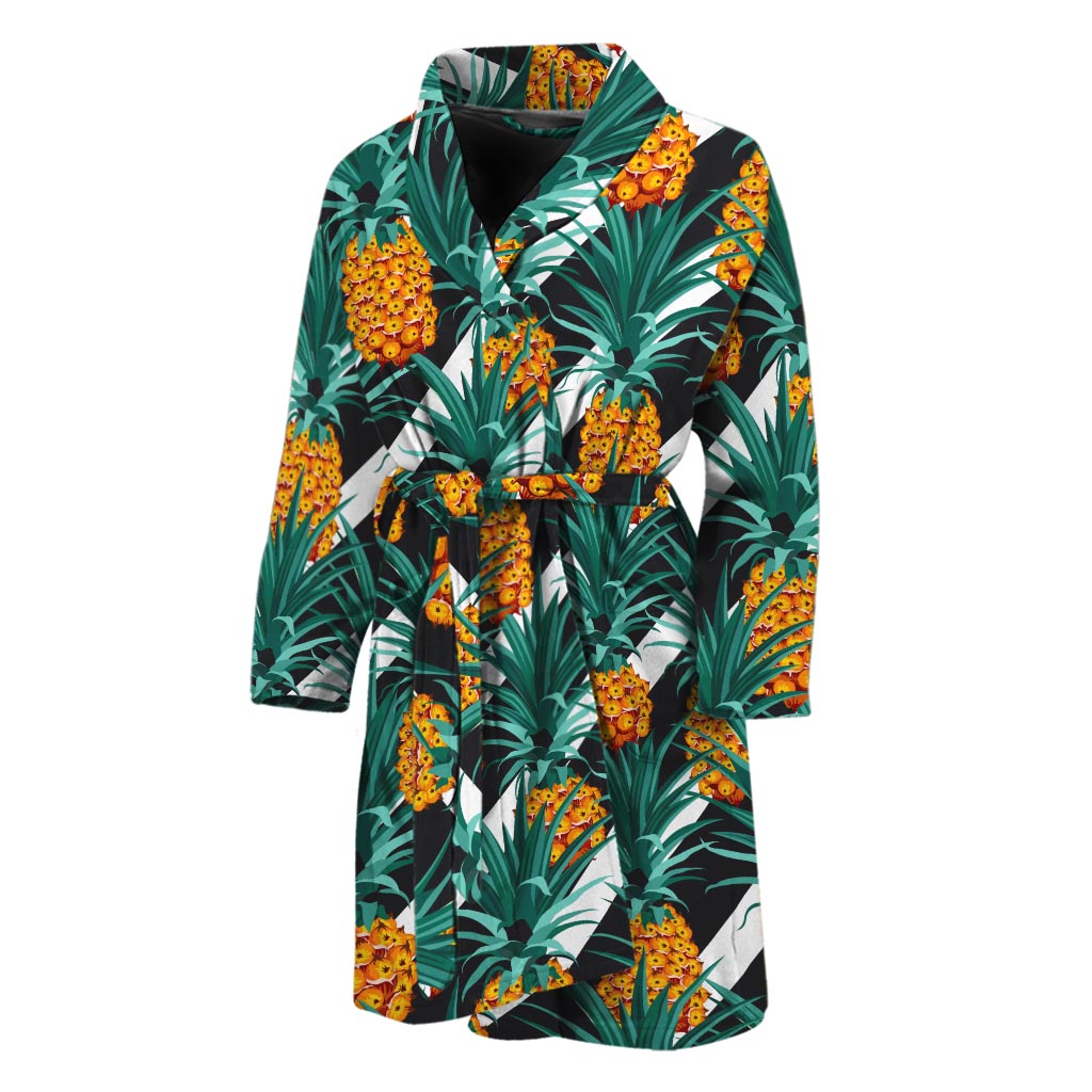 Pineapple Striped Pattern Print Men's Bathrobe