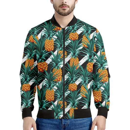 Pineapple Striped Pattern Print Men's Bomber Jacket