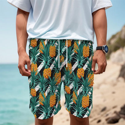 Pineapple Striped Pattern Print Men's Cargo Shorts