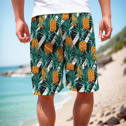 Pineapple Striped Pattern Print Men's Cargo Shorts