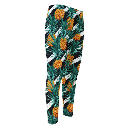 Pineapple Striped Pattern Print Men's Compression Pants