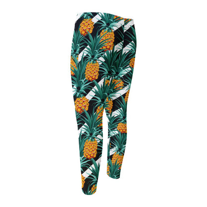 Pineapple Striped Pattern Print Men's Compression Pants