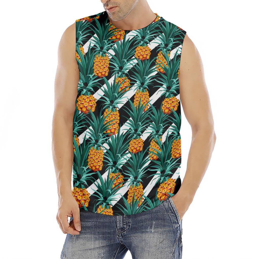 Pineapple Striped Pattern Print Men's Fitness Tank Top