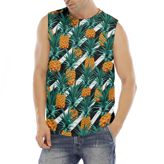 Pineapple Striped Pattern Print Men's Fitness Tank Top