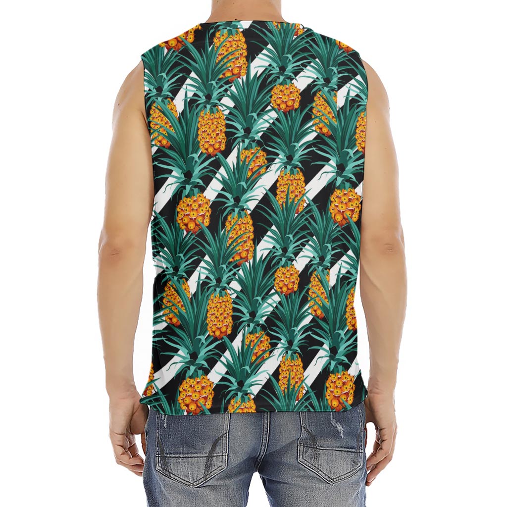 Pineapple Striped Pattern Print Men's Fitness Tank Top