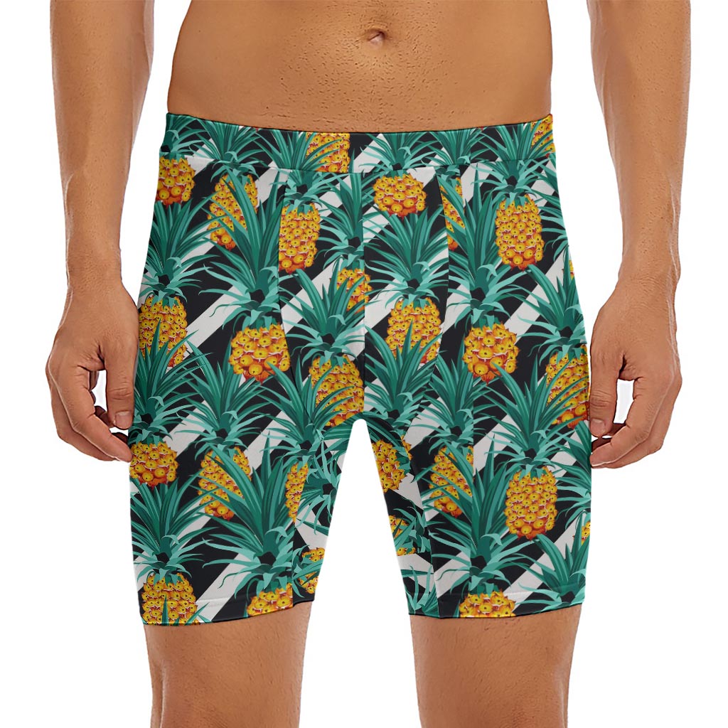 Pineapple Striped Pattern Print Men's Long Boxer Briefs
