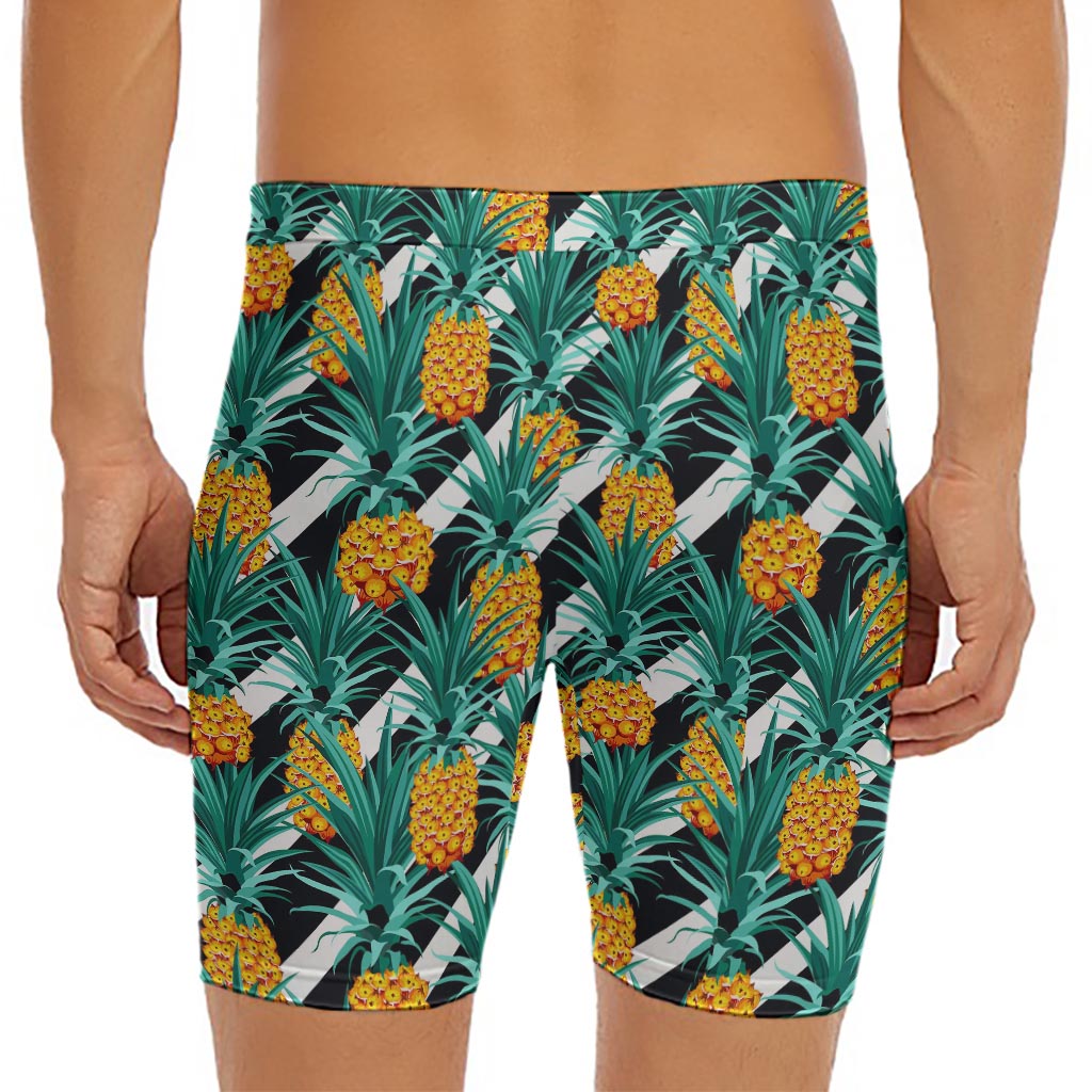 Pineapple Striped Pattern Print Men's Long Boxer Briefs