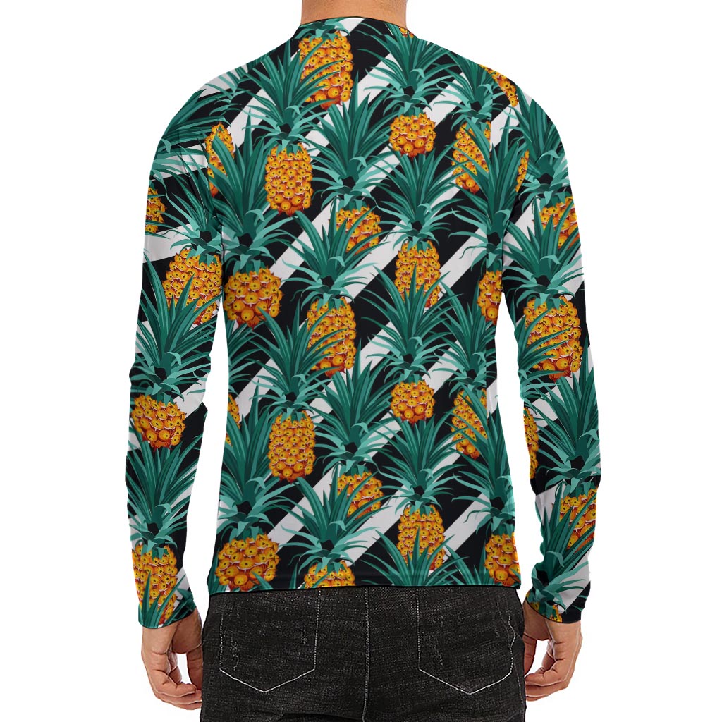 Pineapple Striped Pattern Print Men's Long Sleeve Rash Guard