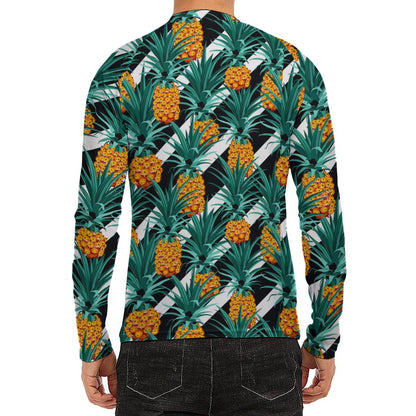 Pineapple Striped Pattern Print Men's Long Sleeve Rash Guard