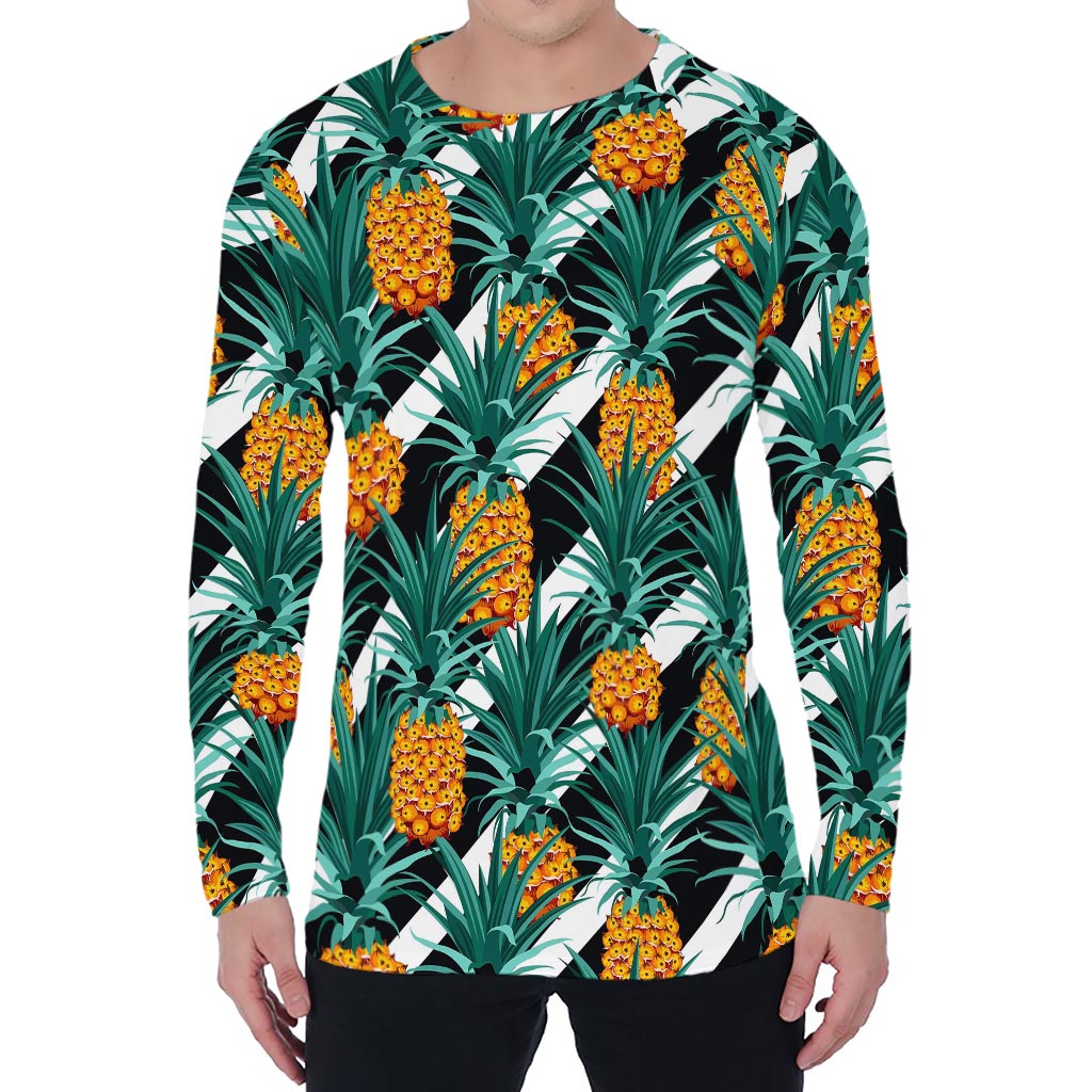 Pineapple Striped Pattern Print Men's Long Sleeve T-Shirt