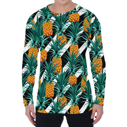 Pineapple Striped Pattern Print Men's Long Sleeve T-Shirt