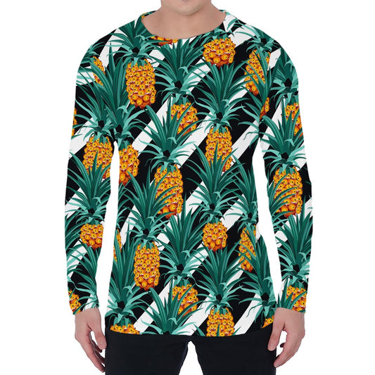 Pineapple Striped Pattern Print Men's Long Sleeve T-Shirt