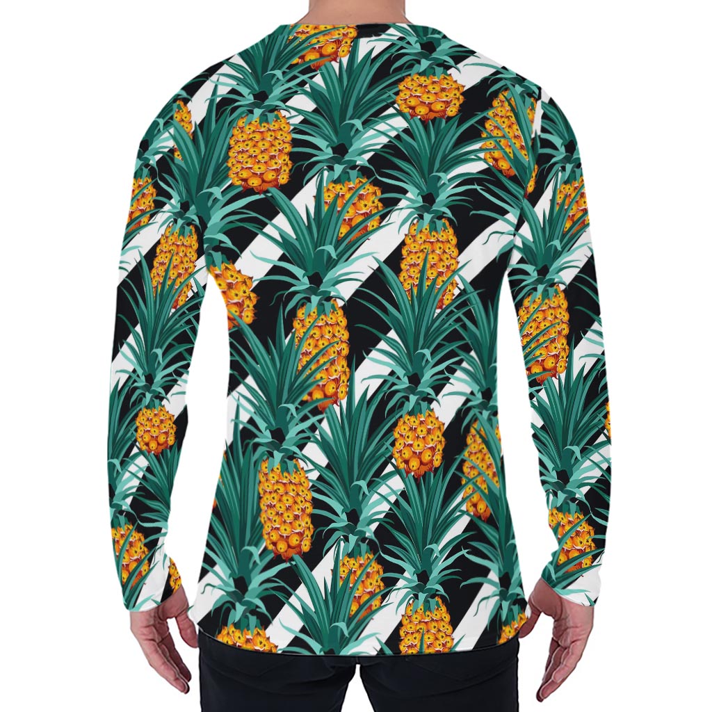 Pineapple Striped Pattern Print Men's Long Sleeve T-Shirt