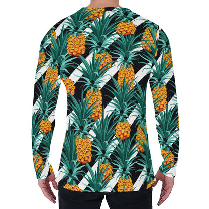 Pineapple Striped Pattern Print Men's Long Sleeve T-Shirt