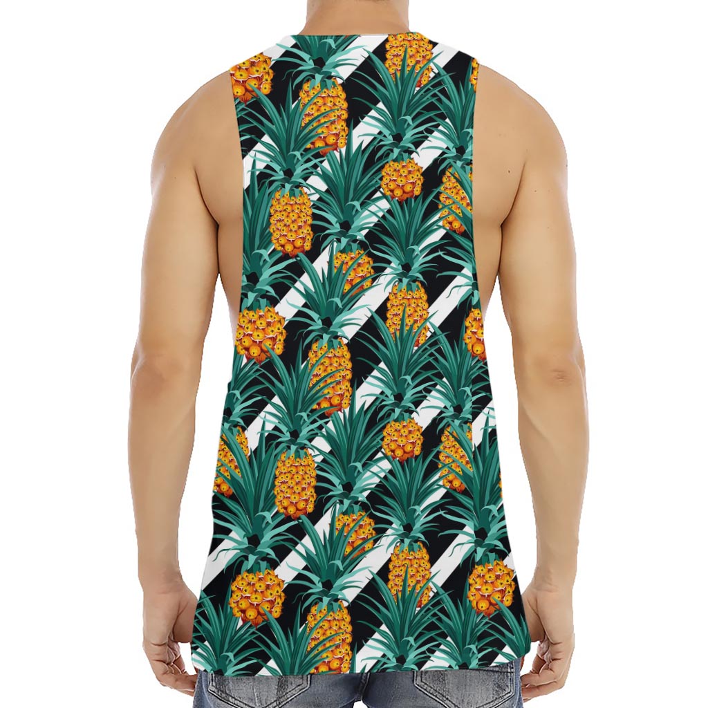 Pineapple Striped Pattern Print Men's Muscle Tank Top