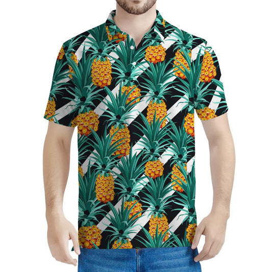 Pineapple Striped Pattern Print Men's Polo Shirt