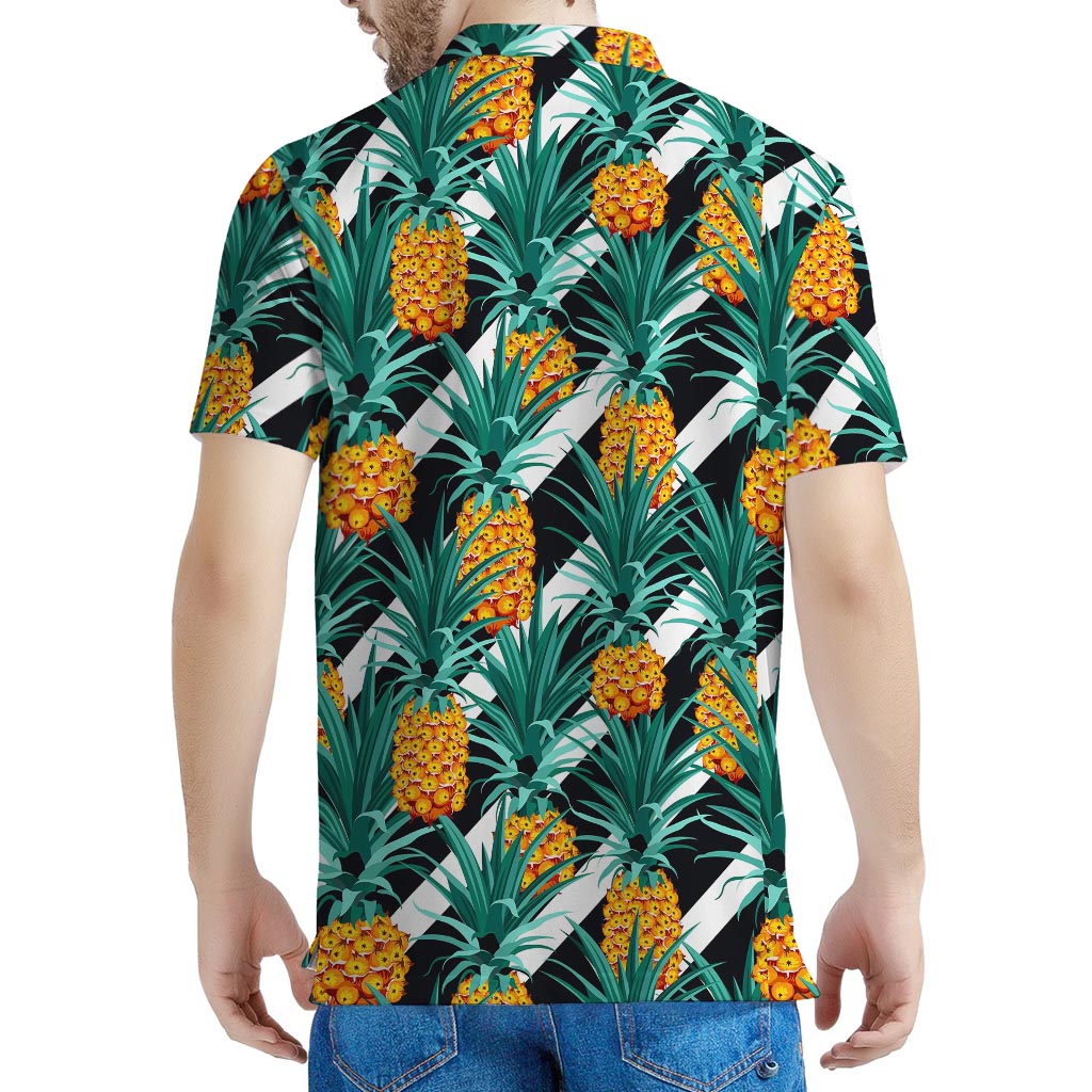 Pineapple Striped Pattern Print Men's Polo Shirt