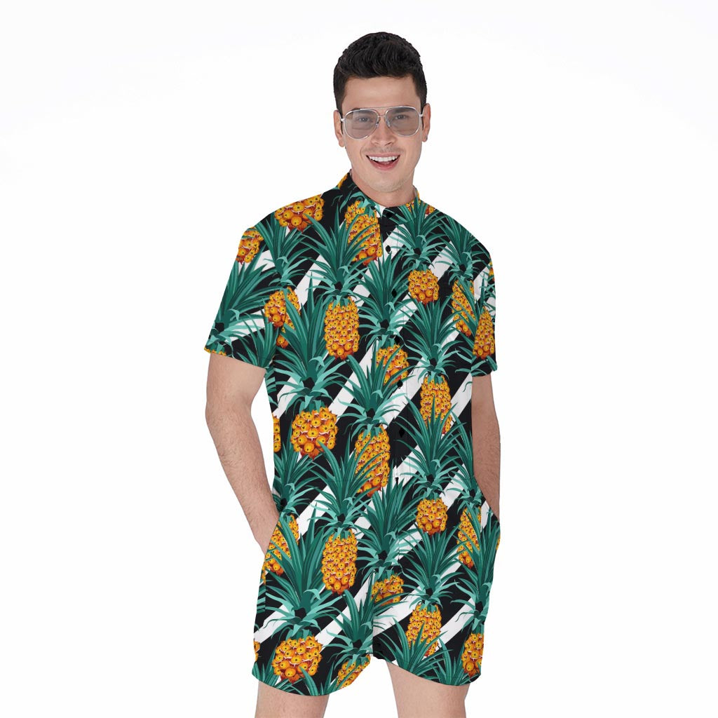 Pineapple Striped Pattern Print Men's Rompers